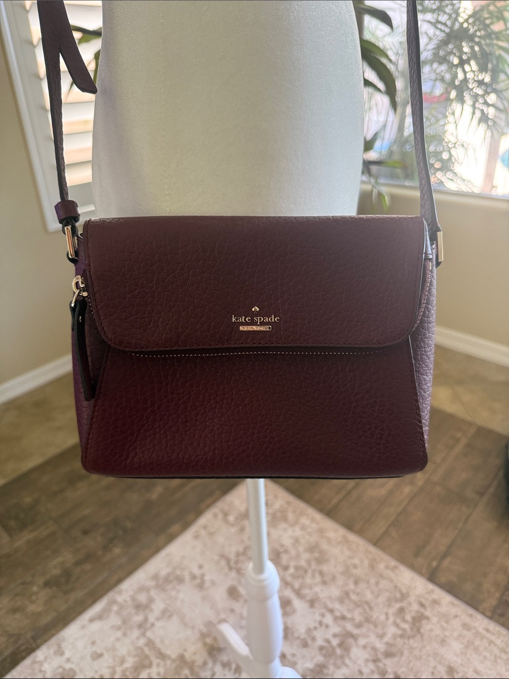 kate spade Plum Pebbled Leather Crossbody Bag with Gold Hardware - Picture 2 of 7